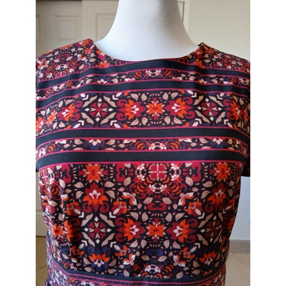 Chico's Floral Striped Print Short Sleeve Dress Knee Length Size 3  XL Stretch - Picture 7 of 15